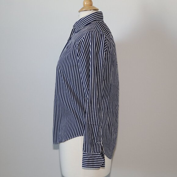 Ralph Lauren blue white striped button down cotton shirt Size 4 EUC - Picture 2 of 5